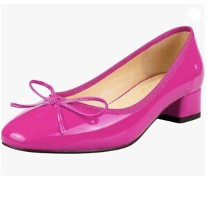 FOWT Women Fashion Closed Round Pumps Bowknot Low Chunky Block Heels Pink Shoes